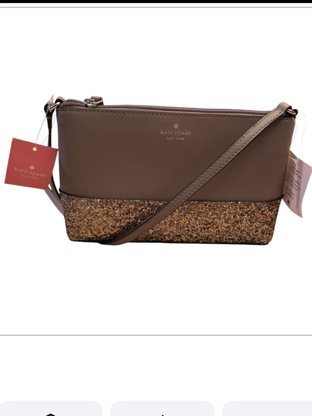 kate spade taupe crossbody with glitter base